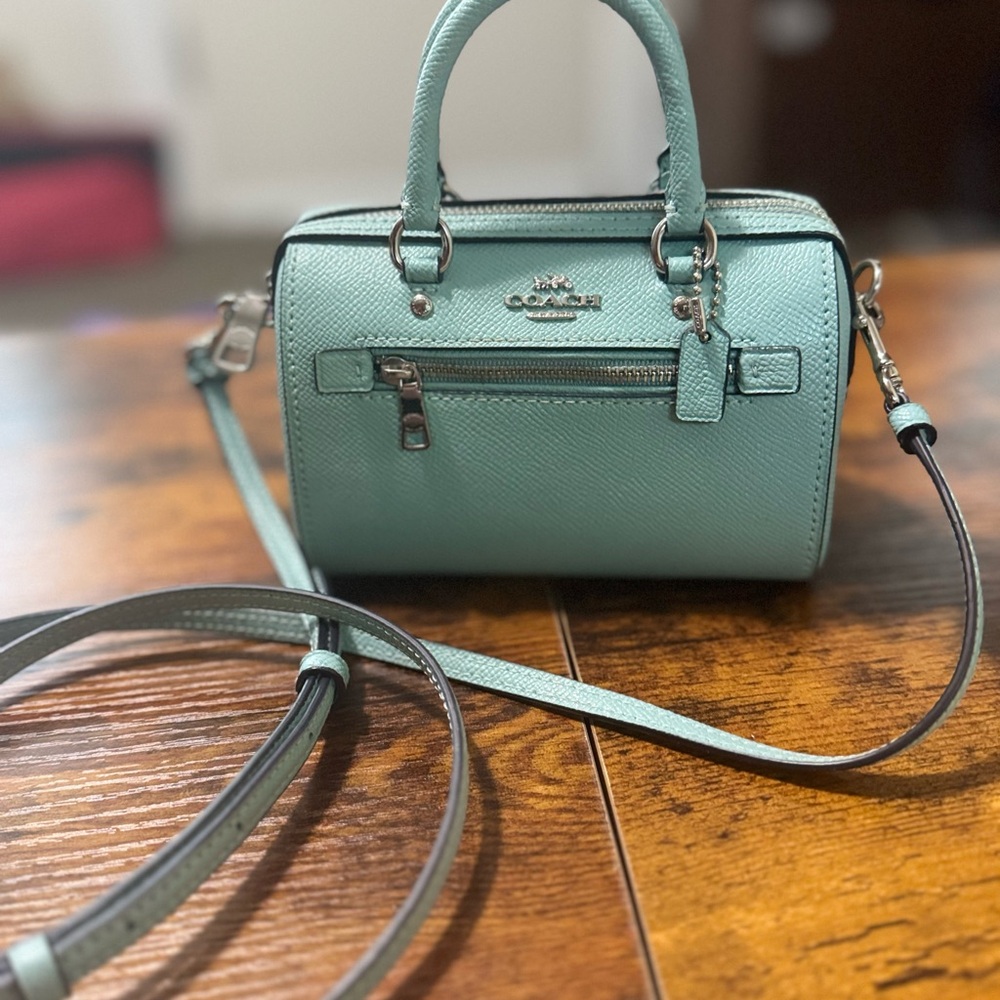 Coach Blue Leather Satchel with Silver Accents - Picture 3 of 5